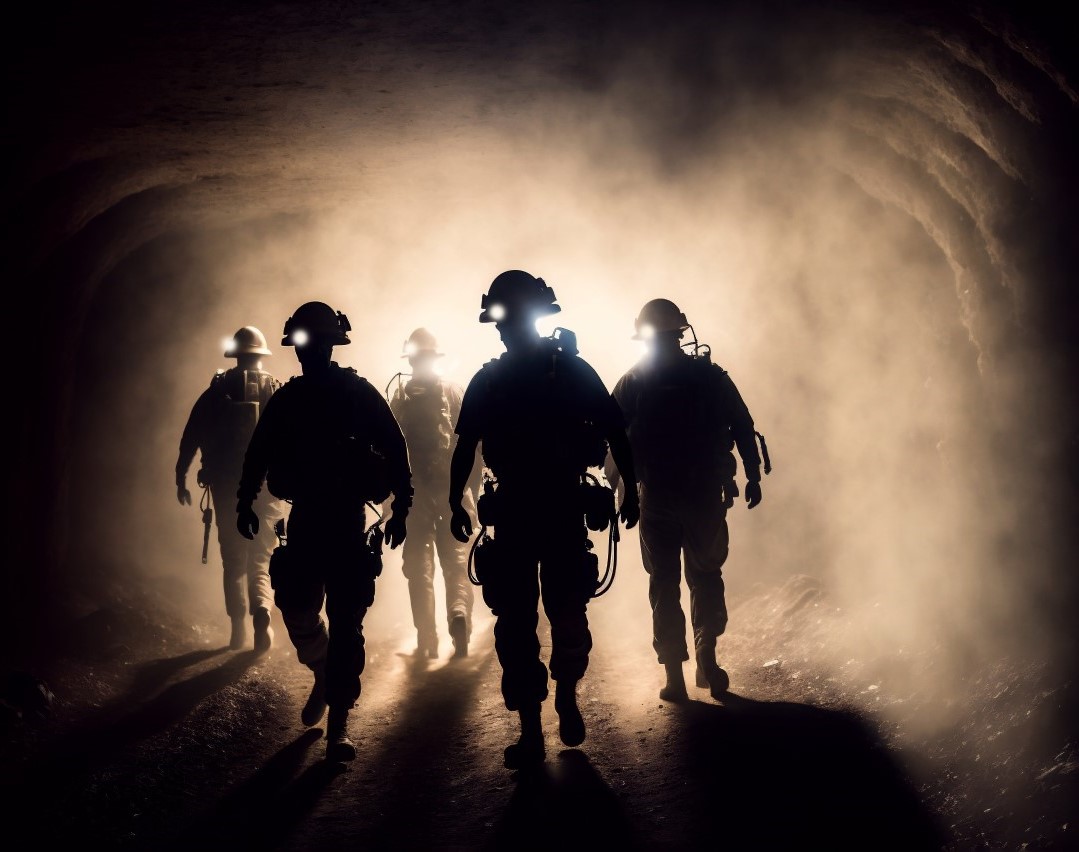 Des travailleurs miniers dans un tunnel. 
