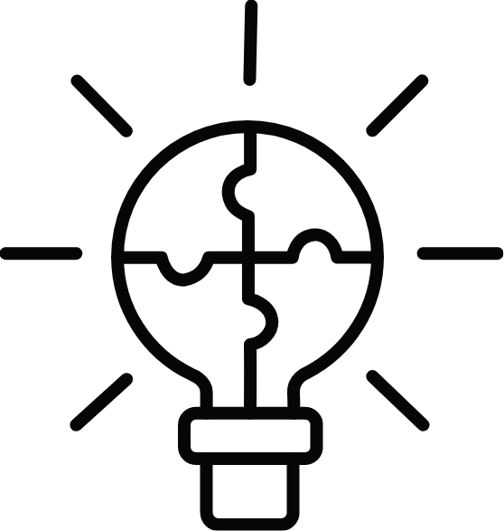 Icône d’une ampoule dont le globe est divisé en 4 pièces de casse-tête. 