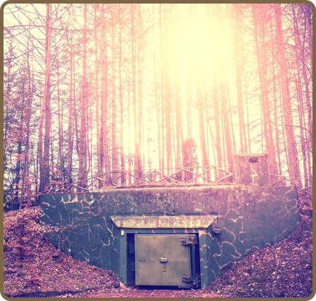 La porte d’entrée d’un bunker dans la forêt. 