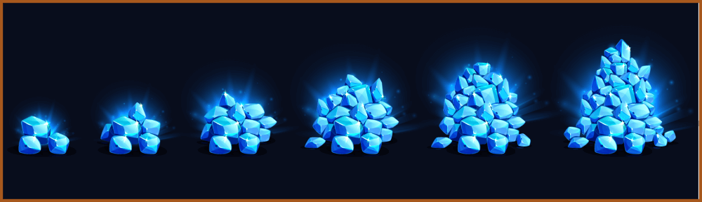 Une suite de 6 petits tas de cristaux qui grandissent au fur et à mesure. 