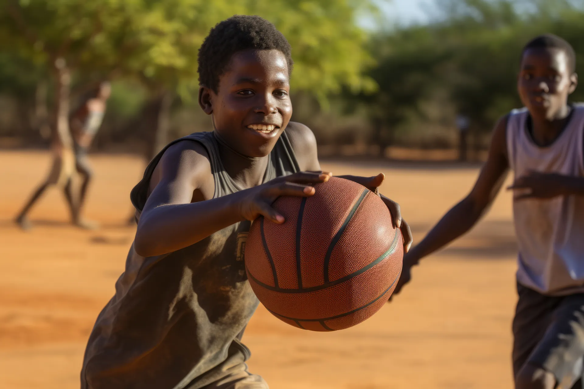 Deux enfants en train de jouer au basketball