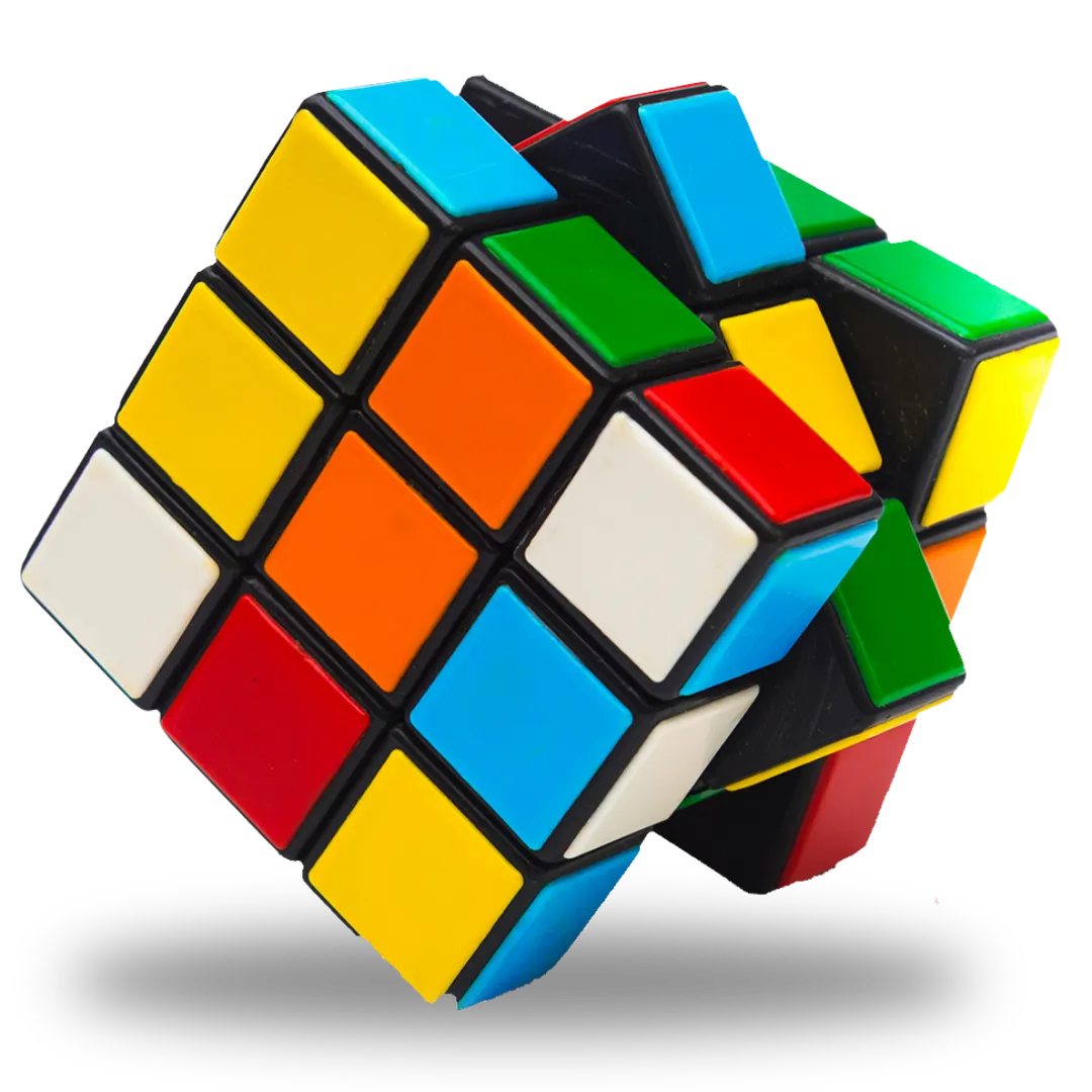 Photographie d’un cube de Rubik. Le cube de Rubik est en train d’être résolu.