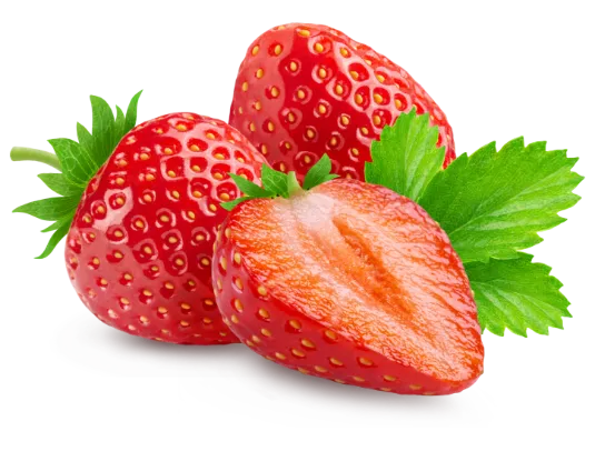 Photo de trois fraises.