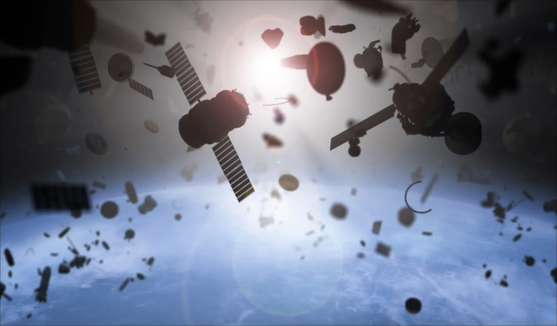 Photo illustrant une variété de débris en orbite autour de la Terre.