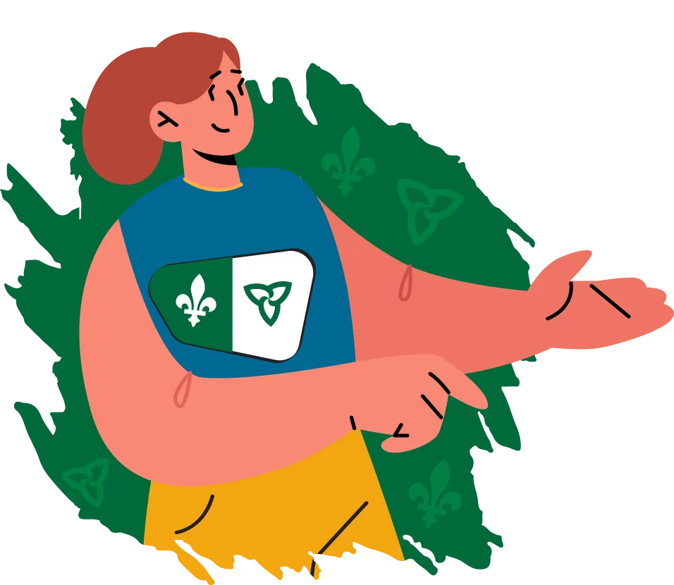 Une fille vêtue d’un débardeur arborant un drapeau franco-ontarien.