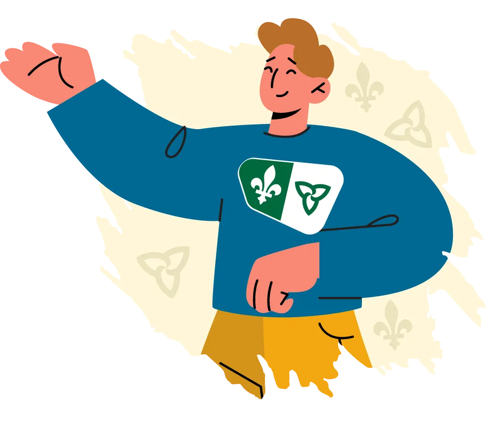 Un garçon vêtu d’un chandail arborant un drapeau franco-ontarien.