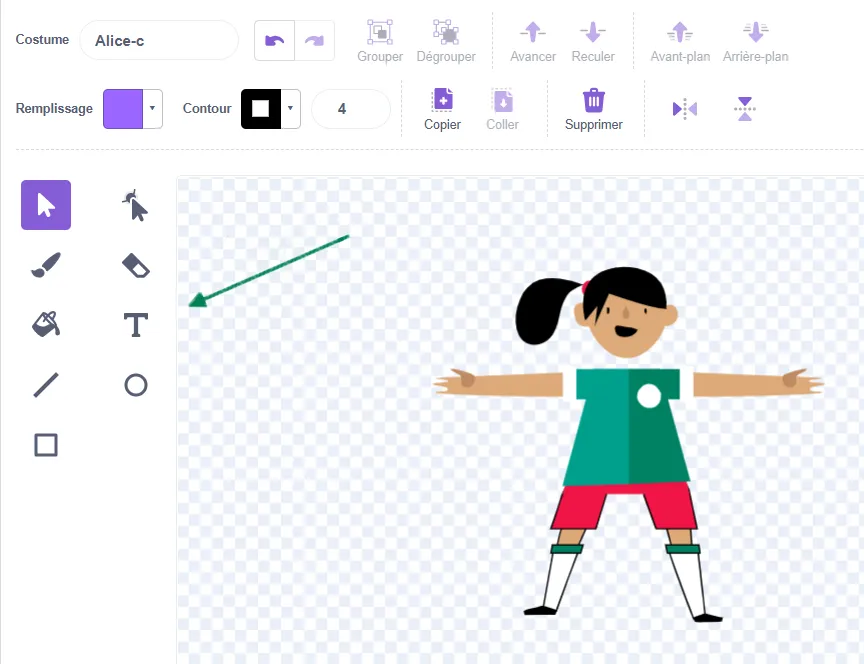 Les boutons pour effectuer ces modifications sont alignés en deux rangées verticales à gauche.